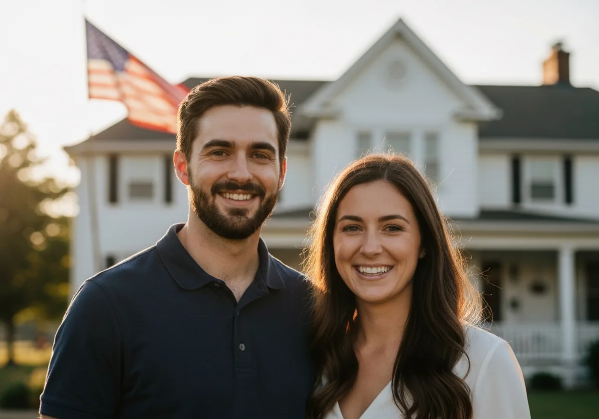 Veteran homeowner standing proudly in front of their home