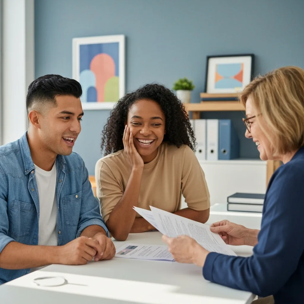 Young couple celebrating getting the keys to their first home
