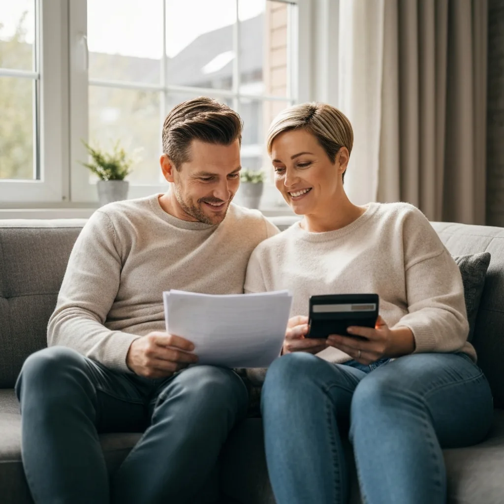 Couple reviewing refinance options at kitchen table